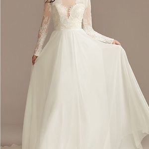 long sleeve plunge lace chiffon wedding dress